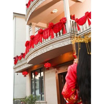 结婚用品大全婚礼婚房布置套装场景农村庭院子阳台楼梯纱扶手装饰图3