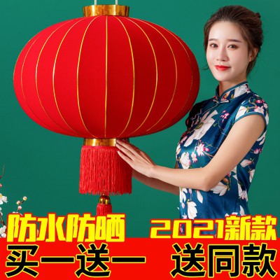 2022元旦新年春节大红灯笼灯阳台户外防水大门口大号植绒灯笼挂饰图2