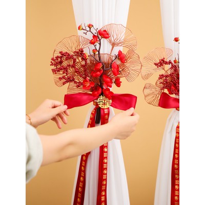 婚房布置套装婚庆房间客厅装饰结婚飘窗婚礼窗帘新房卧室彩带拉花图3