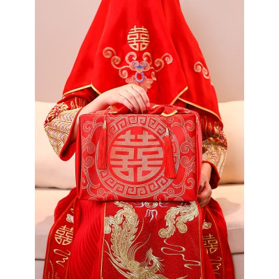 结婚包袱皮女方娘家嫁妆红布新娘陪嫁婚礼喜盆包裹布婚庆用品大全图2