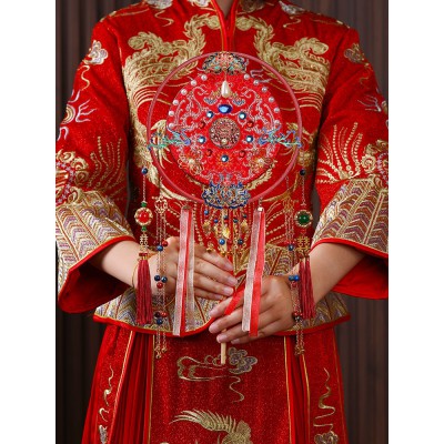 新娘喜扇秀禾服团扇结婚古风扇子出嫁扇喜字扇中式手捧花婚礼团扇图3