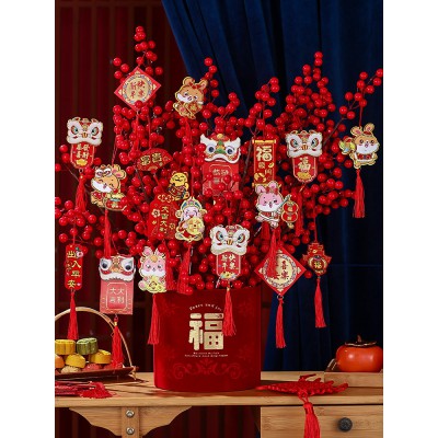 2023兔年新年过年装饰品挂件家用氛围春节场景布置盆景树上小挂饰图4
