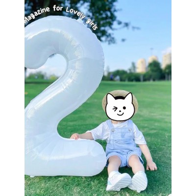 生日数字气球白色男孩女孩拍照道具宝宝儿童周岁派对装饰场景布置图2