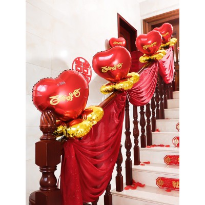 结婚楼梯扶手纱幔装饰婚庆用品浪漫创意拉花婚礼婚房布置气球套装图3