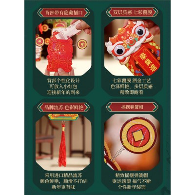 2023兔年新年装饰品春节财神醒狮挂饰客厅盆栽挂树过年小红包挂件图2