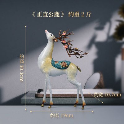 新中式纯铜梅花鹿摆件电视柜酒柜玄关装饰摆设黄铜福鹿客厅装饰品图3