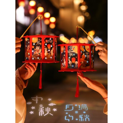 元旦节纸灯笼挂饰手工制作diy材料 儿童手提花灯兔子灯走马灯装饰图2
