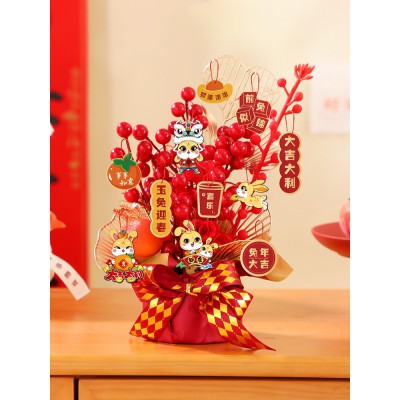2023兔年装饰品新年家用摆件红果发财树店铺桌面春节过年场景布置图2