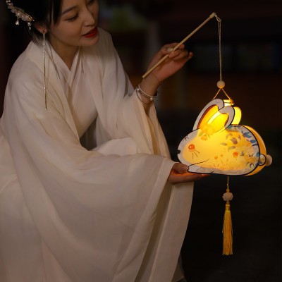 2022中秋节小灯笼手工制作diy材料儿童手提兔子花灯古风宫灯挂饰图3