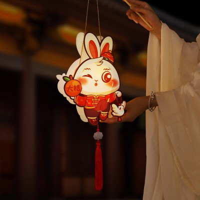 2022新款中秋节灯笼儿童手工diy材料包手提发光古风兔子花灯挂饰图4