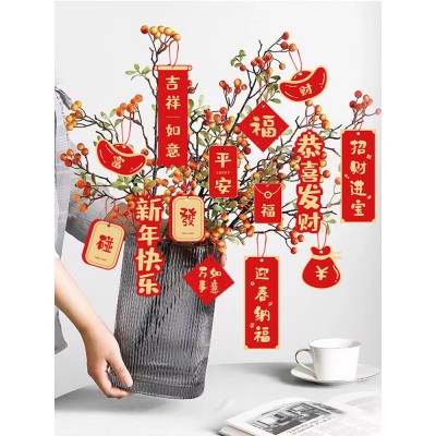 过年小灯笼挂饰2023兔年新年室内客厅装饰品春节绿植盆栽树上挂件图3