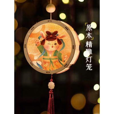 中秋创意手工木灯笼diy材料古风宫灯儿童手提发光六边形花灯装饰图2