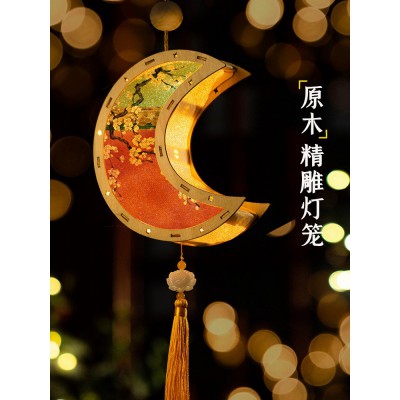 中秋创意手工木灯笼diy材料古风宫灯儿童手提发光六边形花灯装饰图3