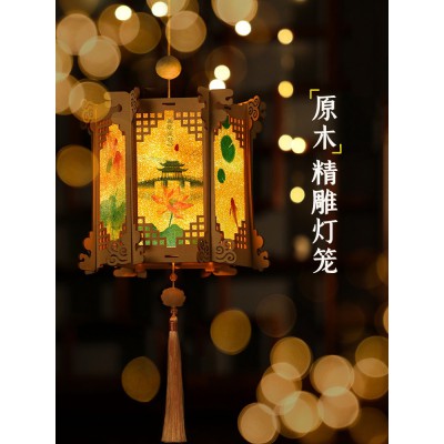 中秋创意手工木灯笼diy材料宫灯儿童手提发光月亮形花灯幼儿园led图3
