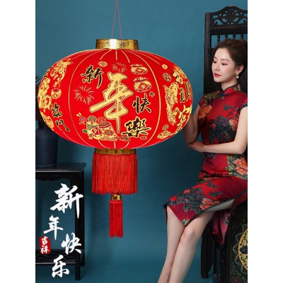 灯笼春节大红灯笼节日庆典装饰小灯笼新年绒布红灯笼阳台户外挂饰图2