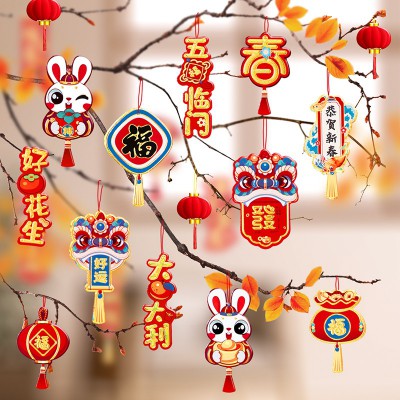 2023兔年新年小盆景装饰用品挂件小红灯笼发财树挂饰春节过年布置图2