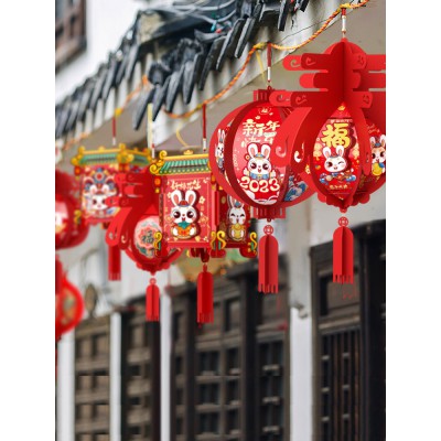 2023兔年新年过年儿童手提led小灯笼兔子发光diy手工制作材料包图5