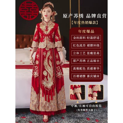 秀禾服2022年新款新娘结婚礼服中式嫁衣敬酒服大码孕妇龙凤褂情侣图2
