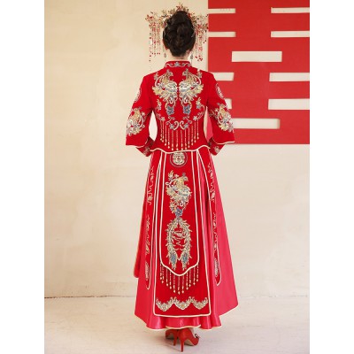 高级丝绒秀禾服2022新款女结婚中式重工新娘服龙凤褂嫁衣敬酒服图5