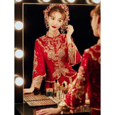 重工奢华秀禾服新娘2022新款高端结婚中式婚纱嫁衣凤冠霞帔龙凤褂图3