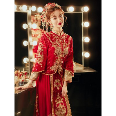 重工奢华秀禾服新娘2022新款高端结婚中式婚纱嫁衣凤冠霞帔龙凤褂图4