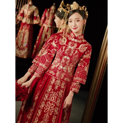 秀禾服2022新款新娘结婚中式婚纱礼服女小个子修身敬酒服孕妇秀禾图3