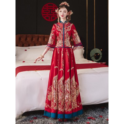 高端秀禾服2022新娘新款女中式婚纱结婚礼服显瘦重工奢华嫁衣大摆图2