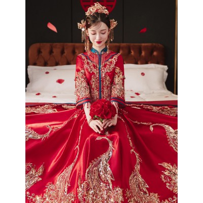 高端秀禾服2022新娘新款女中式婚纱结婚礼服显瘦重工奢华嫁衣大摆图4
