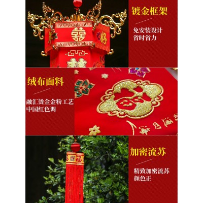 植绒大红灯笼串大门阳台装饰婚礼场景挂件结婚喜字小灯笼喜庆挂饰图2