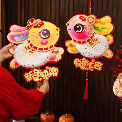 新年装饰立体生肖可爱刺绣福字木质挂件宿舍门口2023兔年春节装饰图2