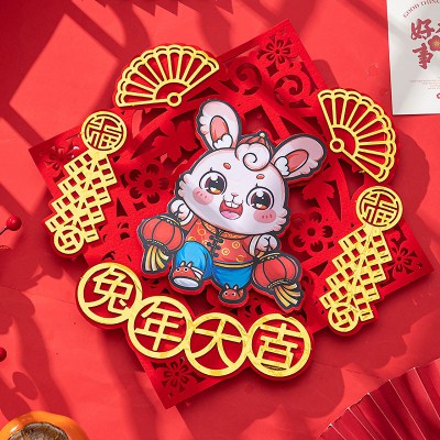 兔年门幅门贴卡通新款商品房室内玄关入户门立体创意2023春节装饰图2