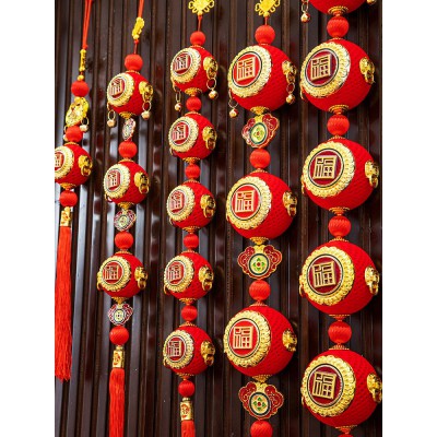 2023兔年新年过年装饰品高档灯笼串印花挂件春节福字全红装饰挂饰图2