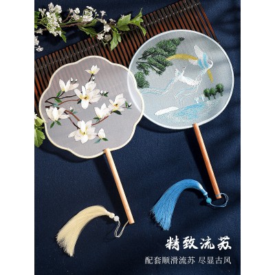 团扇双面刺绣古风苏绣扇子女汉服中国风旗袍古装儿童夏季小舞蹈扇图4