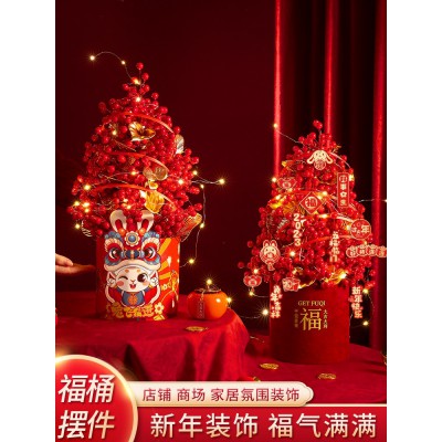 过新年福桶发财果摆件客厅布置春节用品挂件挂饰年宵花抱抱桶装饰图2
