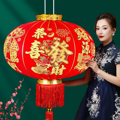 2023新款过新年兔年春节恭喜发财大红绒布灯笼挂饰大门口场景布置图2