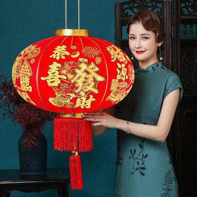 2023新款过新年兔年春节恭喜发财大红绒布灯笼挂饰大门口场景布置图3