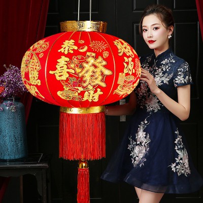 2023新款过新年兔年春节恭喜发财大红绒布灯笼挂饰大门口场景布置图5